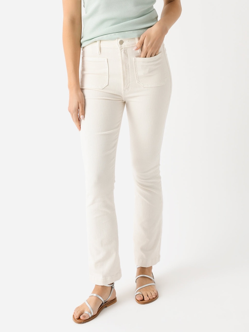 MOTHER The Hustler Patch Pocket Flood Jeans Cream Puffs Size 26